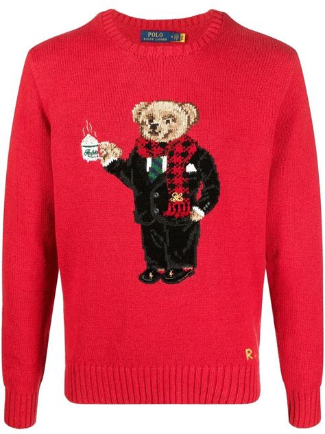 Polo Ralph Lauren Bear-print Knit Sweater In Red | ModeSens