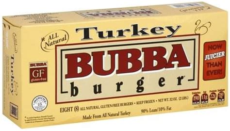 Bubba Turkey, 90% Lean/10% Fat Burgers - 8 ea, Nutrition Information ...