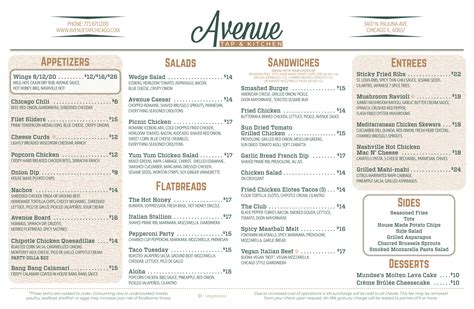 Menu – Avenue Tap & Kitchen