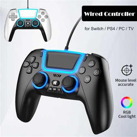 Wired Game Controller Gamepad RGB Light Touchpad Back Key Support 3D Joystick for PS3 PS5 PS4 ...