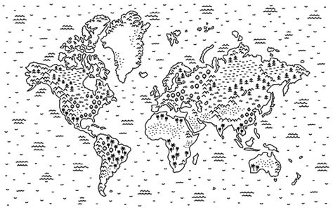 Freehand World Map Sketch Editable Outline Vector Line Stock ...