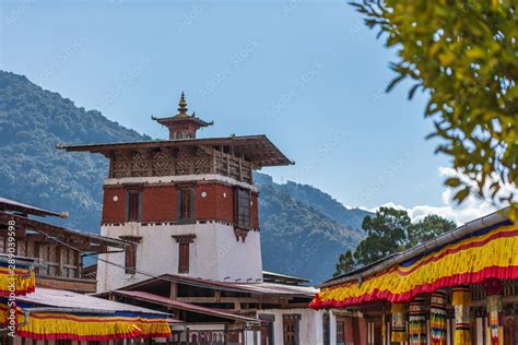 Inside Trongsa Dzong in Trongsa with blue sky Photos | Adobe Stock