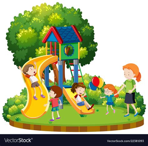 Mother and children at playground Royalty Free Vector Image