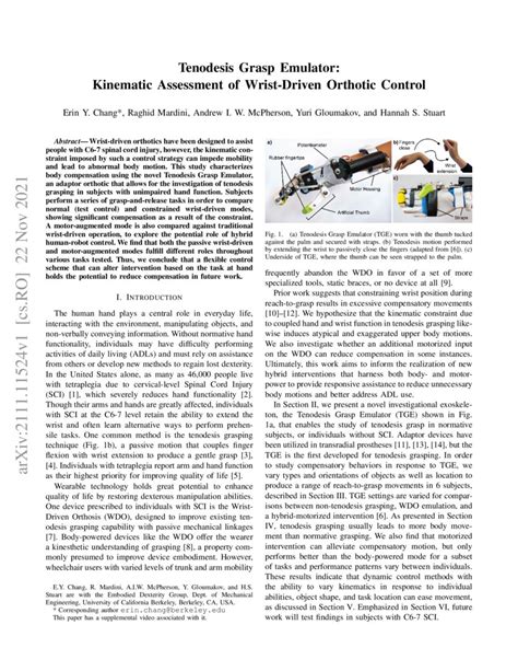 Tenodesis Grasp Emulator: Kinematic Assessment of Wrist-Driven Orthotic Control | DeepAI