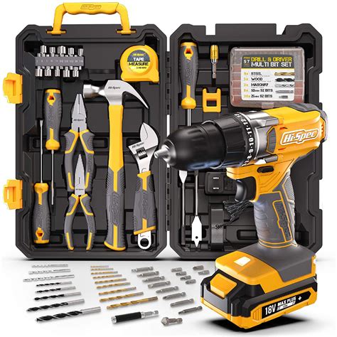 Hi-Spec 80 Piece 18V Drill Driver & Home Garage Tool Kit Set Complete ...