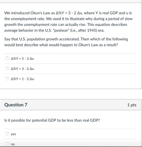 We introduced Okun's Law as Δ%Y = 3-2 Δu, where Y is | Chegg.com