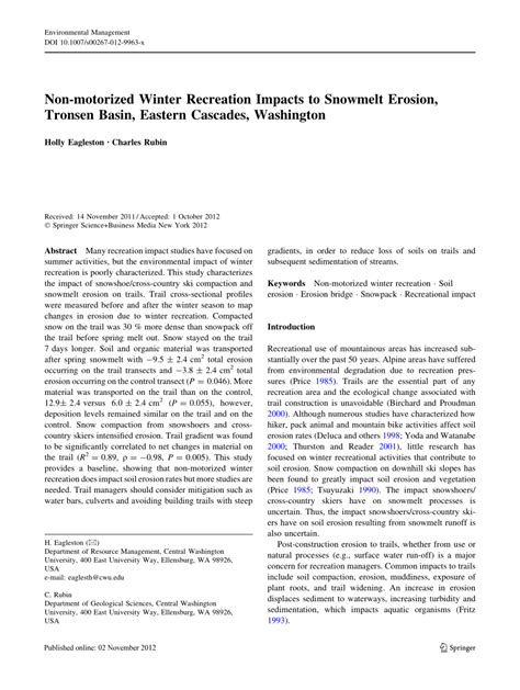 (PDF) Non-motorized Winter Recreation Impacts to Snowmelt Erosion ...