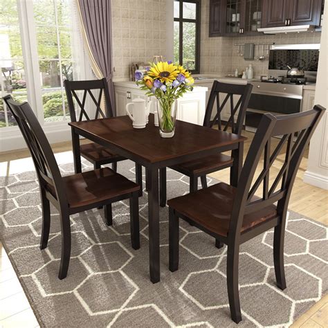 5 Piece Kitchen Table Set, Modern Dining Table Sets with Dining Chairs for 4, Heavy Duty Wooden ...