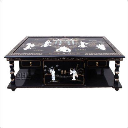 Oriental Coffee Table gloss Black lacquered with 2 lined drawers and a ...