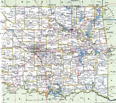 Map of Oklahoma state with highway,roads,cities,counties. Oklahoma map ...