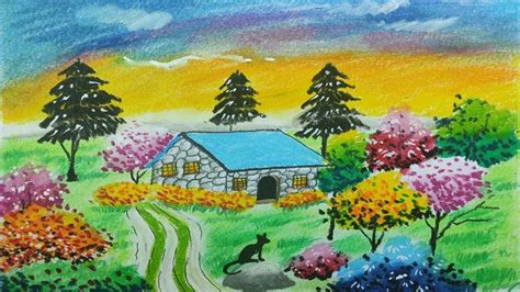 How to Draw a Beautiful Garden Scenery with Oil Pastels