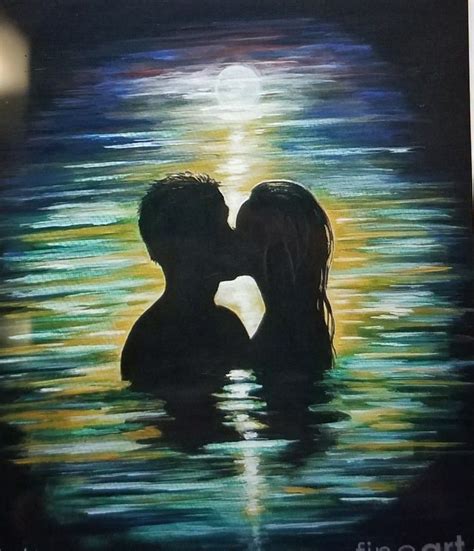 Couple kissing in the water in the Moonlight | Silhouette painting, Romantic paintings, Painting ...