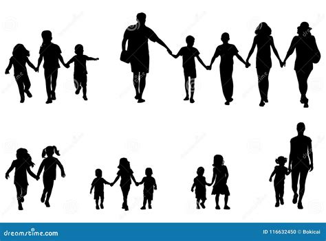 Family and Children Holding Hands Silhouettes Collection Stock Vector ...