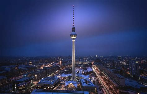 Wallpaper tower, Germany, night, Berlin, TV tower images for desktop, section город - download