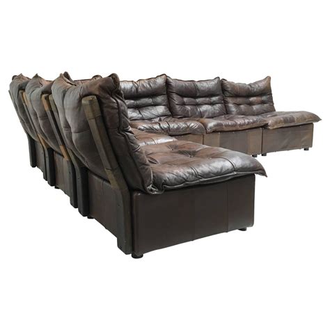 Gypset 1970s Chocolate Brown Distressed Leather Sectional Sofa by Leolux For Sale at 1stdibs