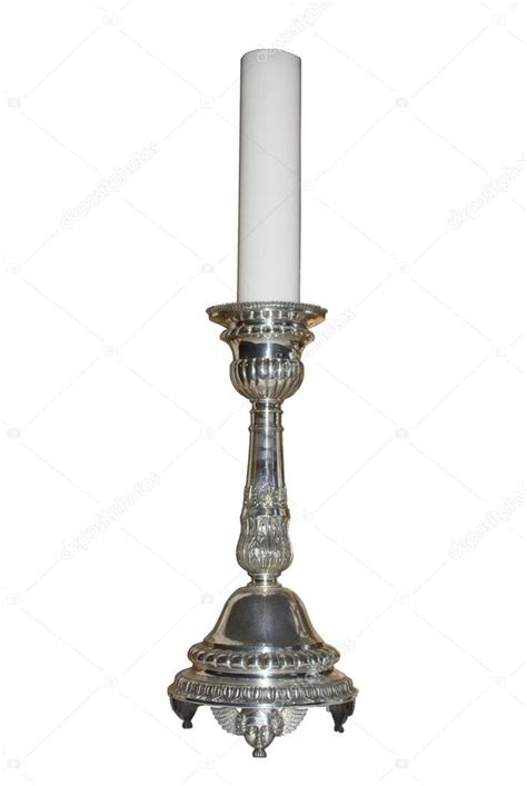 Antique Medieval Silver Candlestick with a big white candle. Stock Photo by ©s_christina 3394702