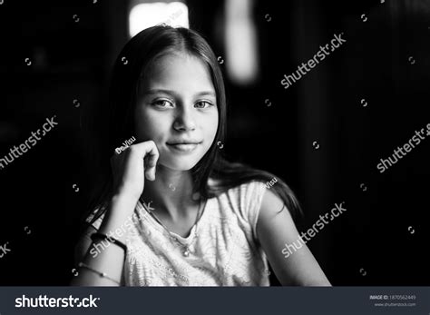 Portrait Teen Girl Sitting Table Black Stock Photo 1870562449 | Shutterstock