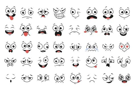 Download Cartoon faces. Expressive eyes and mouth, smiling, crying and surprised character face ...