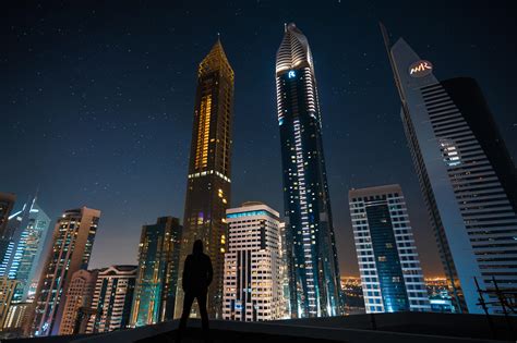 wallpaper silhouette, skyscrapers, night city, night, architecture, lonely, loneliness, dubai HD ...