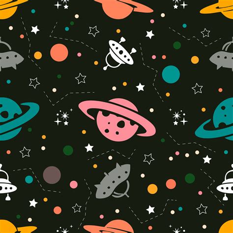 Seamless colourful space pattern background from Planets, rockets and ...