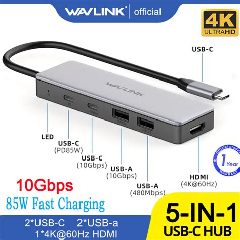 WAVLINK 10Gbps 5-In-1 USB C Hub, Plug and Play Type C to 4K 60Hz HDMI ...