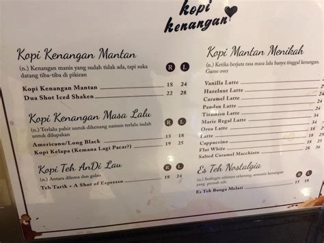 Menu at Kopi Kenangan - Malioboro Mall, Yogyakarta