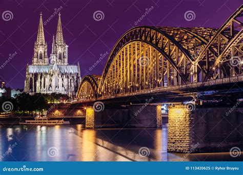 Cologne, Germany. Night View of Cologne Cathedral and Hohenzollern ...