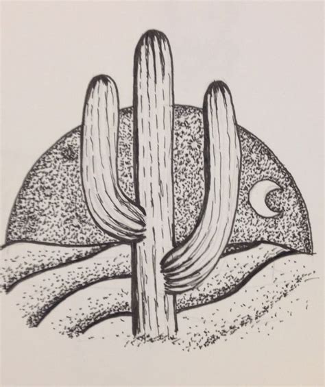 Desert scene ink drawing | Desert drawing, Ink illustrations, Cactus ...