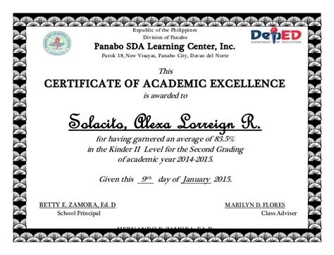 Sample Certificate Of Recognition Deped It is given in appreciation for ...