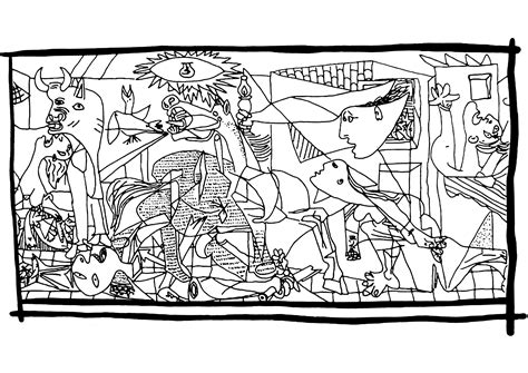 Coloring created from the painting Guernica by Pablo Picasso - Masterpiece Coloring Pages for adults