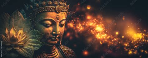 buddha statue and lotus flower. Generative AI Stock Illustration | Adobe Stock