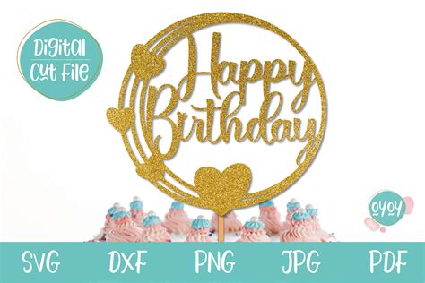 Happy Birthday cake topper SVG design Birthday cake topper SVG file for Cricut Happy birthday ...