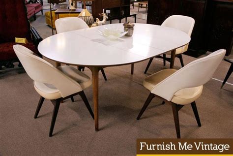 Vintage Danish Style Oval White Top Dining Table