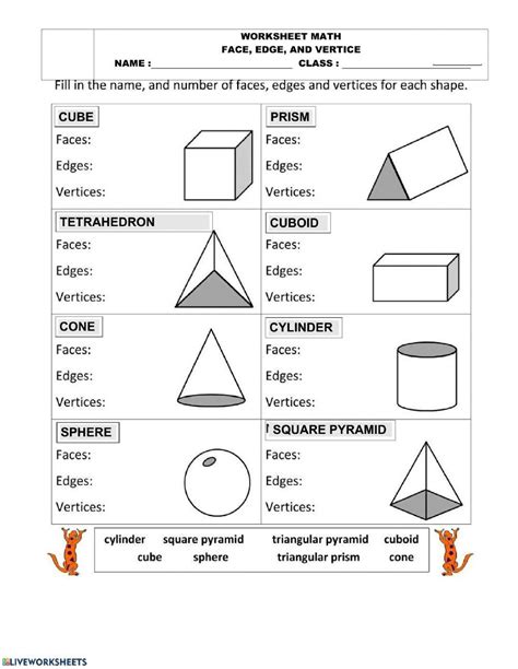 3D shapes (face, edge, vertice) worksheet | Live Worksheets ...