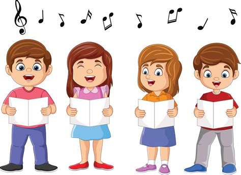 grupo de dibujos animados de niños del coro cantando una canción ...