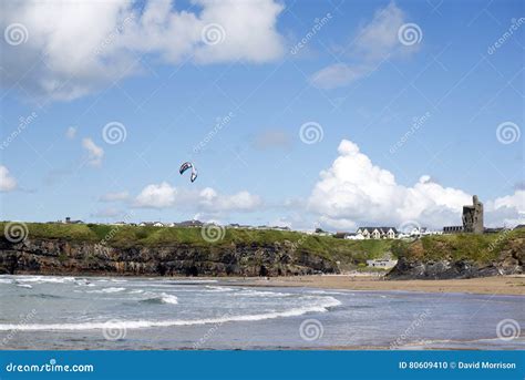 Lone Kite Surfer Surfing at Ballybunion Beach Stock Photo - Image of board, sail: 80609410