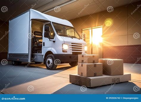 Photo of a Delivery Truck with Boxes in Front of it Stock Photo - Image of warehouse, process ...