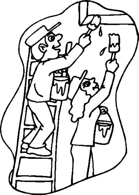 Painter Paint Wall Wall Couple Coloring Page - Wecoloringpage.com