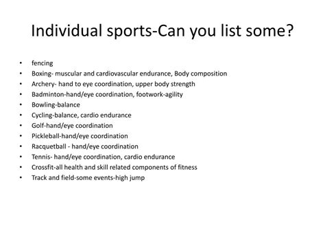 PPT - Individual/Dual sports/Skill development PowerPoint Presentation - ID:2522628