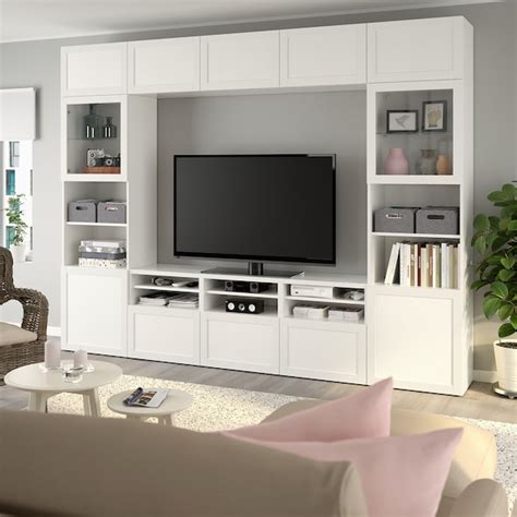 BESTÅ TV storage combination/glass doors, white/Hanviken white clear ...