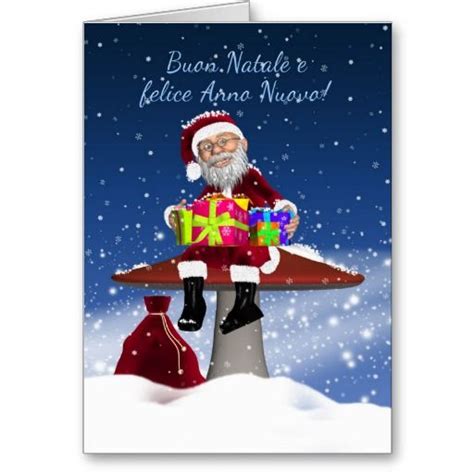 a christmas card with a santa clause holding presents