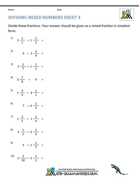 Mixed Number Division Worksheets