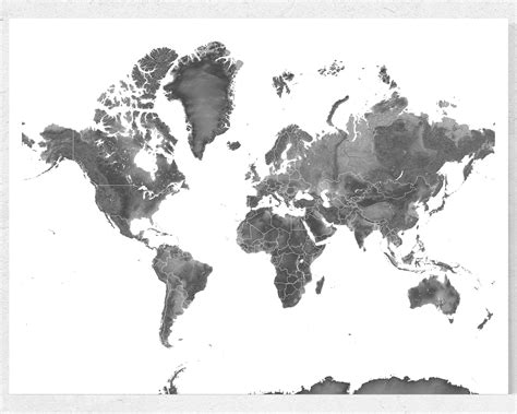 Map of the World and Black and White World Map Wall Art Print - Etsy