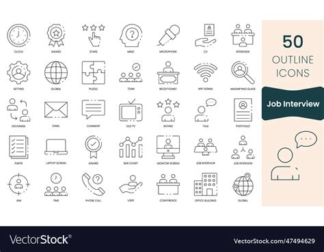 Set of job interview icons thin outline icons pack