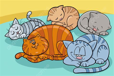 Cartoon Illustration Of Funny Sleeping Cats Animal Characters Group ...