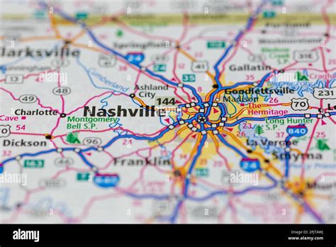 Nashville Tennessee USA and surrounding areas Shown on a road map or ...