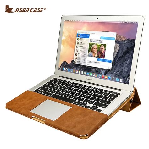 Jisoncase Leather Stand Cover Case For MacBook Air Pro Retina 11 12 13 15 inch Folio Case Sleeve ...