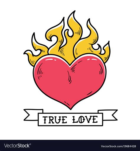 Flaming heart tattoo true love red burning heart Vector Image