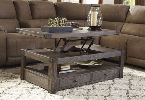 Burladen Grayish Brown Rectangular Lift Top Cocktail Table from Ashley (T846-9) | Coleman Furniture