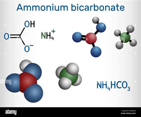 Ammonium bicarbonate, NH4HCO3, bicarbonate of ammonia, ammonium hydrogen carbonate molecule. It ...